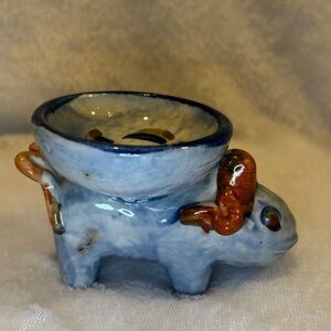 🤎 Vintage Handcrafted Blue and Brown Ceramic Donkey Dish 🤎